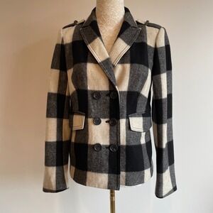Banana Republic Buffalo Plaid Wool Blend Double Breasted Pea Coat Jacket Size 5